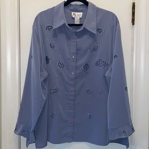 Spring Maggie Sweet Women Button Down Floral Embroidery Blouse Size 3X